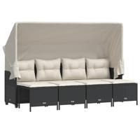 5-delige Loungeset met kussens poly rattan zwart - thumbnail