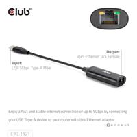 club3D CAC-1421 USB 3.2 Gen 1 (USB 3.0) / RJ45 Adapter [1x USB-A-stekker - 1x RJ45-bus] Zwart 12 cm - thumbnail