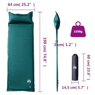 VidaXL Kampeermatras met kussen zelfopblazend 1-persoons groen VidaXL Kampeermatras met kussen zelfopblazend 1-persoons groen