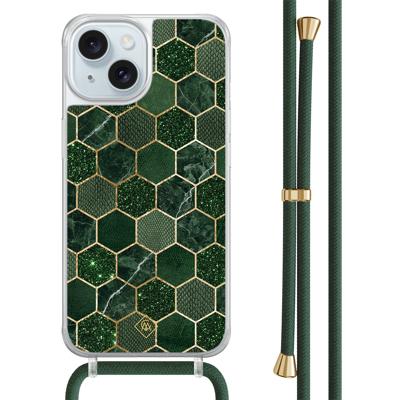 iPhone 15 hoesje met groen koord - Kubus groen