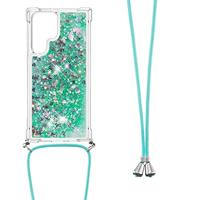 Lunso - Backcover hoes met koord - Samsung Galaxy S22 Ultra - Glitter Groen - thumbnail