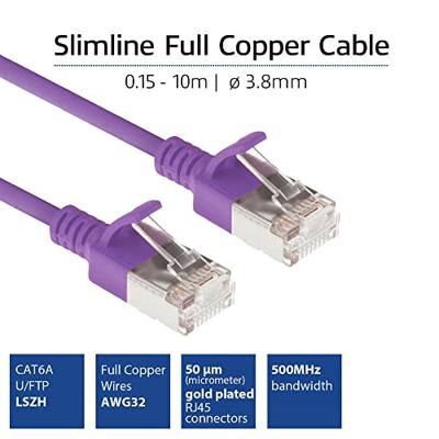 ACT Paarse 3 meter LSZH U/FTP CAT6A datacenter slimline patchkabel snagless met RJ45 connectoren