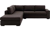 Goossens Hoekbank Lucca Met Ligelement donkerbruin, stof, 2,5-zits, stijlvol landelijk met ligelement links - thumbnail