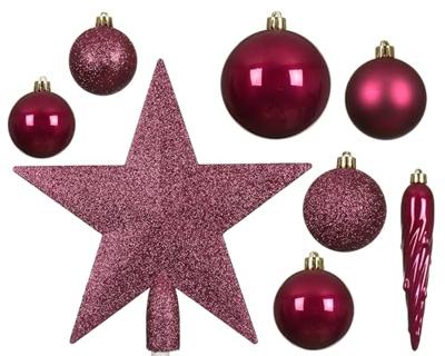 Decoris kerstballen Plastic mix+piek 33st granaatappel