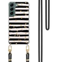 Samsung Galaxy S22 Plus hoesje met zwart koord - Hart streepjes - thumbnail