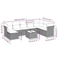 9-delige Loungeset met kussens poly rattan bruin - thumbnail