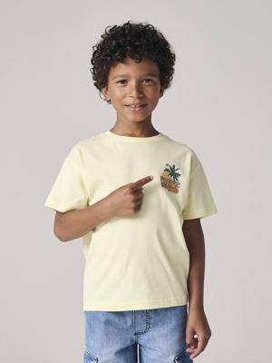 Jongensshirt met motief op de voor- en achterkant lichtgeel