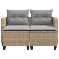 Tuinbank 2-zits met voetenbanken poly rattan beige - thumbnail