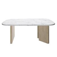 Ovale salontafel - QUARTZ - Wit marmereffect - Dikke eikenhouten poten - 105 x 58 x 39 cm - DIAGONE - thumbnail