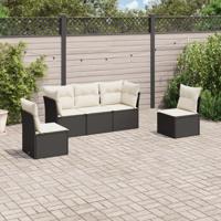 5-delige Loungeset met kussens poly rattan zwart - thumbnail