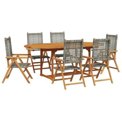 7-delige Tuinset poly rattan en massief hout grijs - thumbnail