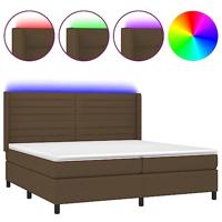 Boxspring met matras en LED stof donkerbruin 200x200 cm - thumbnail