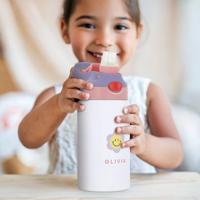 Kinderbeker met rietje bedrukken - Roze & Paars - thumbnail