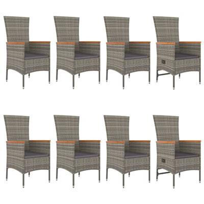 9-delige Tuinset met kussens poly rattan grijs