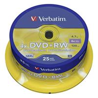 Verbatim 43489 DVD+RW disc 4.7 GB 25 stuk(s) Spindel Herschrijfbaar - thumbnail