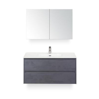 Dante Badmeubelset 100 cm - Beton Antraciet - Keramische Wastafel Wit Cover - met Spiegelkast