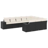 10-delige Loungeset met kussens poly rattan zwart - thumbnail