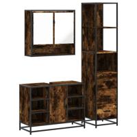 3-delige Badkamermeubelset bewerkt hout gerookt eikenkleurig - thumbnail