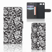 Sony Xperia XZ1 Compact Hoesje Black Flowers - thumbnail