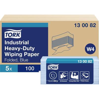 Reinigingsdoek Tork W4 Premium Industrial Heavy-Duty gevouwen 3-laags 5x100 vel blauw 130082 Reinigingsdoek Tork W4 Premium Industrial Heavy-Duty gevouwen 3-laags 5x100 vel blauw 130082