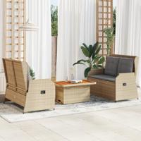 3-delige Loungeset met kussens poly rattan beige - thumbnail
