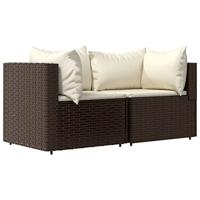 3-delige Loungeset met kussens poly rattan bruin - thumbnail