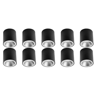Mat Zwarte Aluminium Opbouwspots Set 10-Pack - GU10 Fitting Ø90mm