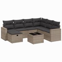 8-delige Loungeset met kussens poly rattan grijs - thumbnail