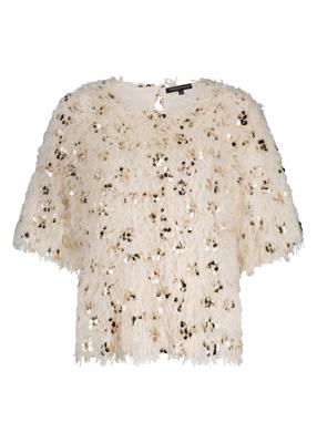 Tramontana Feathered Sequin Top C35-18-401 T-shirt Lange Mouw 006800-stone