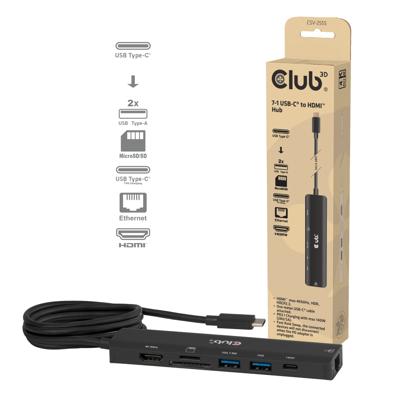 Club 3D csv-2555 7-1 usb-c naar hdmi hub (zwart, 4k60hz, pd3.1 140w, usb-a, usb-c, lan, microsd)