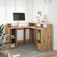 Bureau met LED-verlichting 130x130x91 cm hout artisanaal eiken - thumbnail