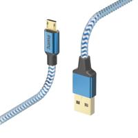 Hama Reflective Micro-USB-kabel (USB-A 2.0 mannelijk naar micro-USB-oplaadkabel en gegevensoverdracht, aluminium stekker, anti-twist reflecterende kabel, gevlochten nylon ommanteling, 1,5 m) blauw - thumbnail