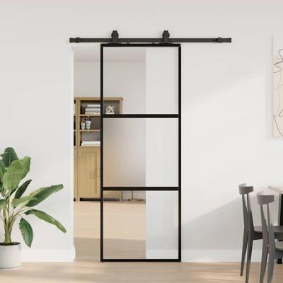Schuifdeur met beslagset 76x205 cm gehard glas zwart
