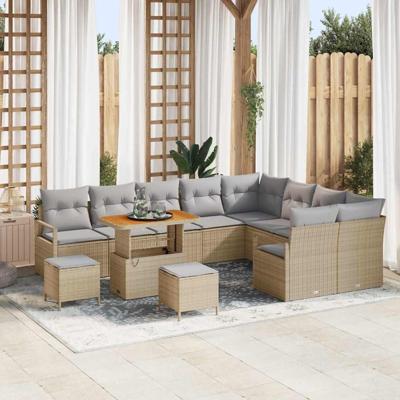 Tuinbankenset met kussen 12 pcs Beige poly rattan