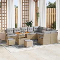 Tuinbankenset met kussen 12 pcs Beige poly rattan - thumbnail
