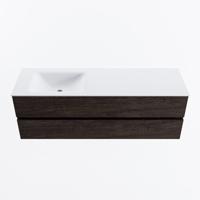 MONDIAZ VICA 150cm badmeubel onderkast Dark Brown 2 lades. Wastafel CLOUD links 1 kraangat, kleur Talc. - thumbnail