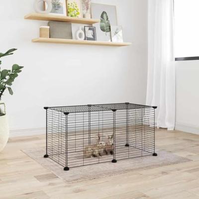 VidaXL Huisdierenkooi met 8 panelen 35x35 cm staal zwart VidaXL Huisdierenkooi met 8 panelen 35x35 cm staal zwart