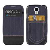 Jeans Style Flip lederen hoesje met opbergruimte voor pinpassen opberg vakjes & Oproepweergave ID voor Samsung Galaxy S IV / i9500(zwart) - thumbnail