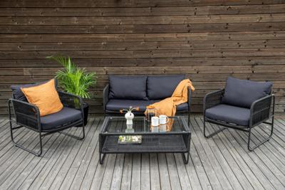 Nohr Loungeset 'Nikia' Met bank, 2 stoelen en tafel, kleur Zwart
