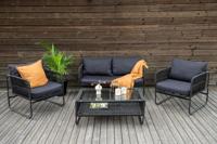 Nohr Loungeset 'Nikia' Met bank, 2 stoelen en tafel, kleur Zwart - thumbnail