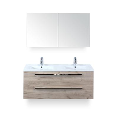 Seville Badmeubelset 120 cm - 2 laden Craft Oak - Wastafel Enjoy Dubbel - met Spiegelkast