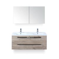 Seville Badmeubelset 120 cm - 2 laden Craft Oak - Wastafel Enjoy Dubbel - met Spiegelkast - thumbnail