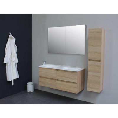 Badkamermeubel BWS Pepper Wastafel Acryl Incl Spiegelkast 2 Deurs Zonder Krg 120x55x46 cm Eiken