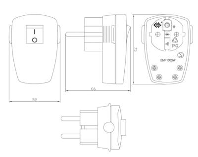 BACHMANN Geaarde stekker , zwarte platte wipschakelaar 2-p