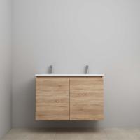 On-Line Onderkast - 100 cm - Voorgemonteerd - Greeploos 2 Deuren - Acryl Wastafel - 2 Kraangaten - Eiken - thumbnail
