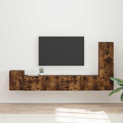 Tv-meubelset Wandgemonteerd 3 pcs Gerookt eiken Bewerkt hout