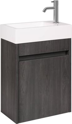 Saqu Florence voorgemonteerd fonteinmeubel in gebrand zwart met fontein en chromen kraan rechts