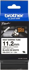 Brother HSE231E Labeltape krimpkous Tapekleur: Wit Tekstkleur: Zwart 11.2 mm 1.5 m