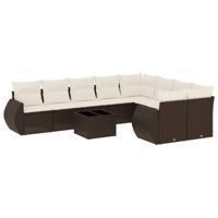 9-delige Loungeset met kussens poly rattan bruin - thumbnail