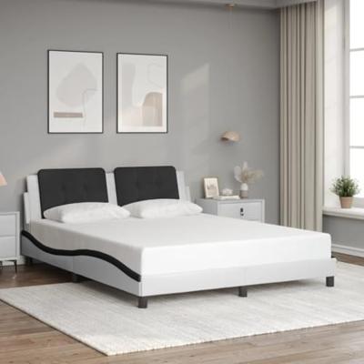 Bedframe met LED-verlichting kunstleer wit en zwart 160x200 cm